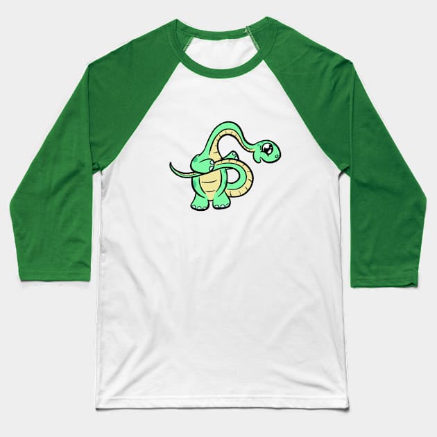 Baby Green diplodocus dinosaur cartoon Baseball T-Shirt by Squeeb Creative